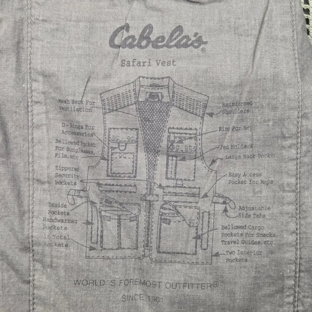 Vintage Cabelas Safari Vest Green Mens Large Khaki Utility Gorpcore Multi-Pocket